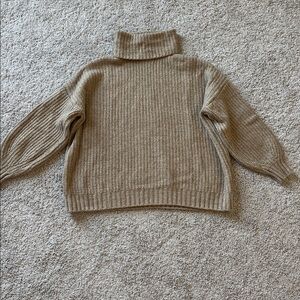 Splendid X Cella Jane Beige Knit Cashblend Wool Turtleneck Sweater